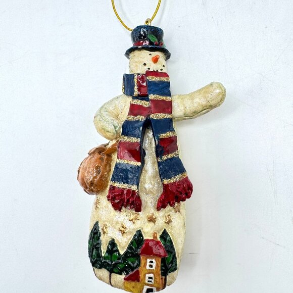 Set Of 3 Hand-Painted Snowman Christmas Ornaments Glitter Accents Hanging String - Picture 10 of 11